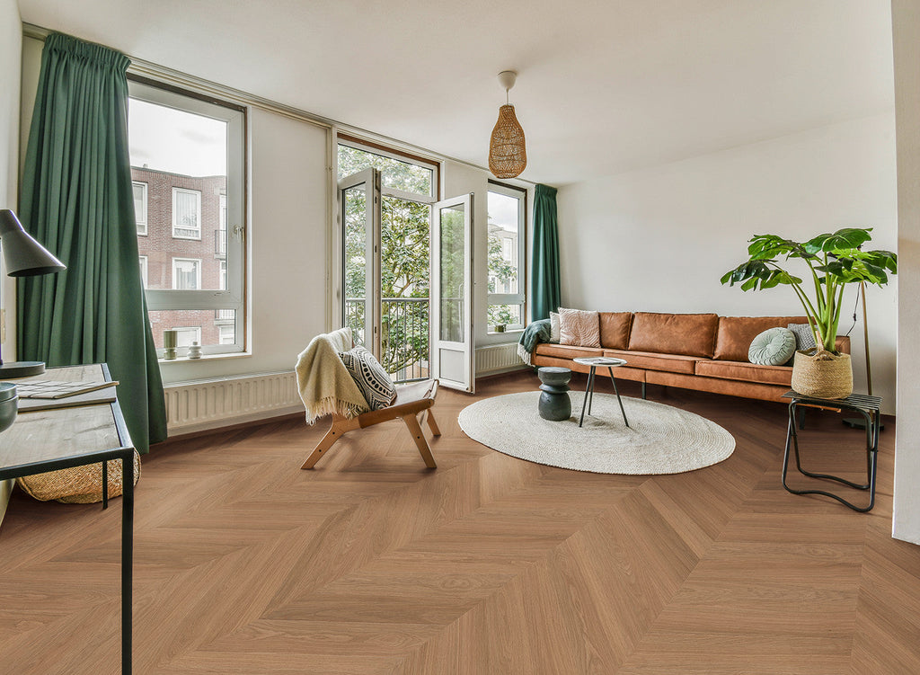 Enia ARTIX Oak Amber Chevron – Click vinyl – sfeerbeeld – enia flooring