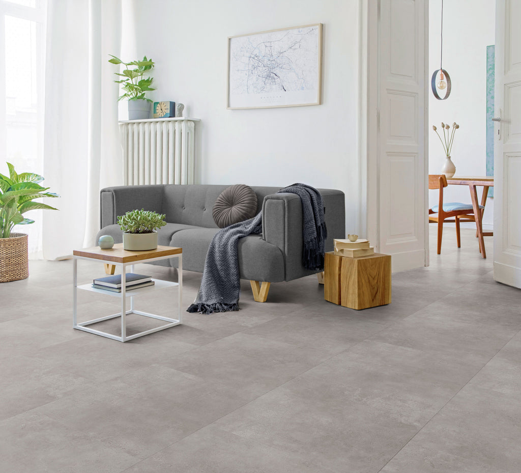 Enia JAZZ X Concrete Grey Light Steenpaneel – Click vinyl – sfeerbeeld – enia flooring